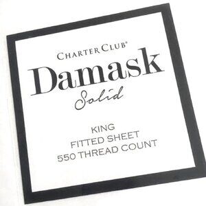 new WHITE Charter Club Damask 550 Thread Count 100% Cotton KING Fitted Sheet